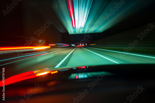 german autobahn night light on speed
