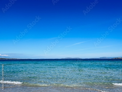 Fototapeta Naklejka Na Ścianę i Meble -  Blue seascape, azure sea surface and blue sea, sea horizon background