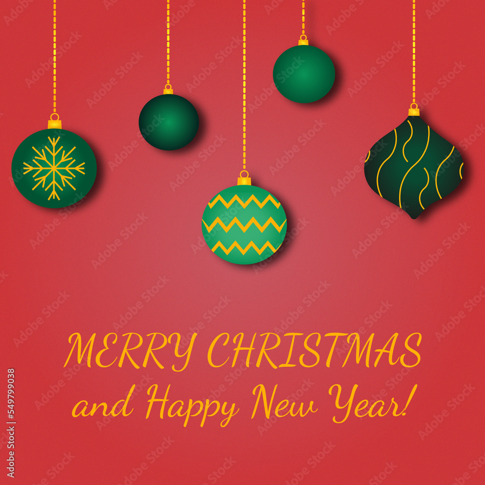 Green Christmas decorations with text Merry Christmas 