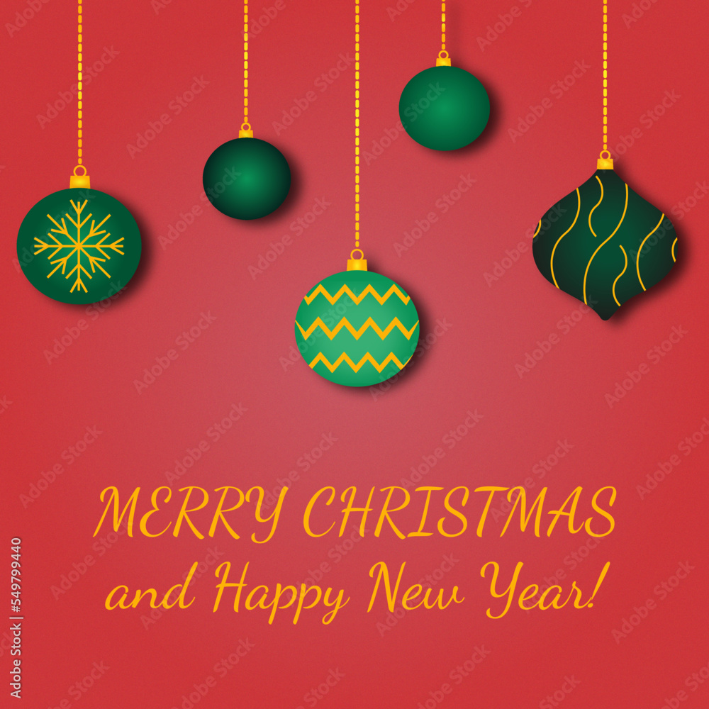 Naklejka premium Green Christmas decorations with text Merry Christmas vector ai