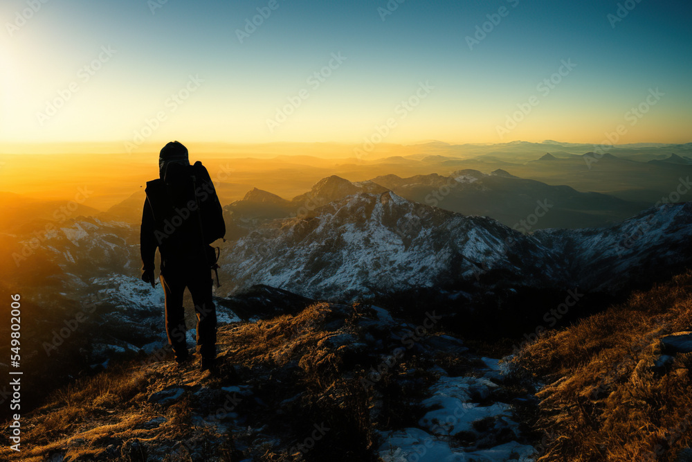 silhouette of a person walking on the mountain