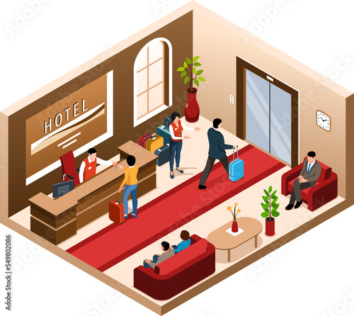 Isometric Hotel Lobby Composition