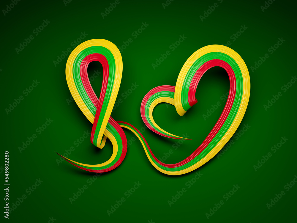 National flag of the Myanmar in the shape of a heart 3d illustration