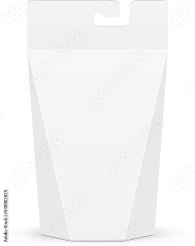 Mockup Cardboard Carry Box Bag Packaging For Food, Gift Or Other Products With Hang Slot. Illustration Isolated On White Background. Mock Up Template Ready For Your Design. Product Packing Vector