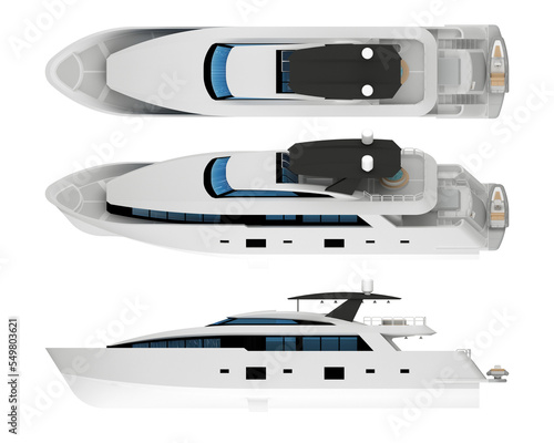 speed luxury yacht side and top view isolated. 3d rendering