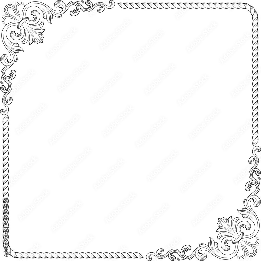 Fototapeta premium Decorative square black framework. Vintage Baroque style. 