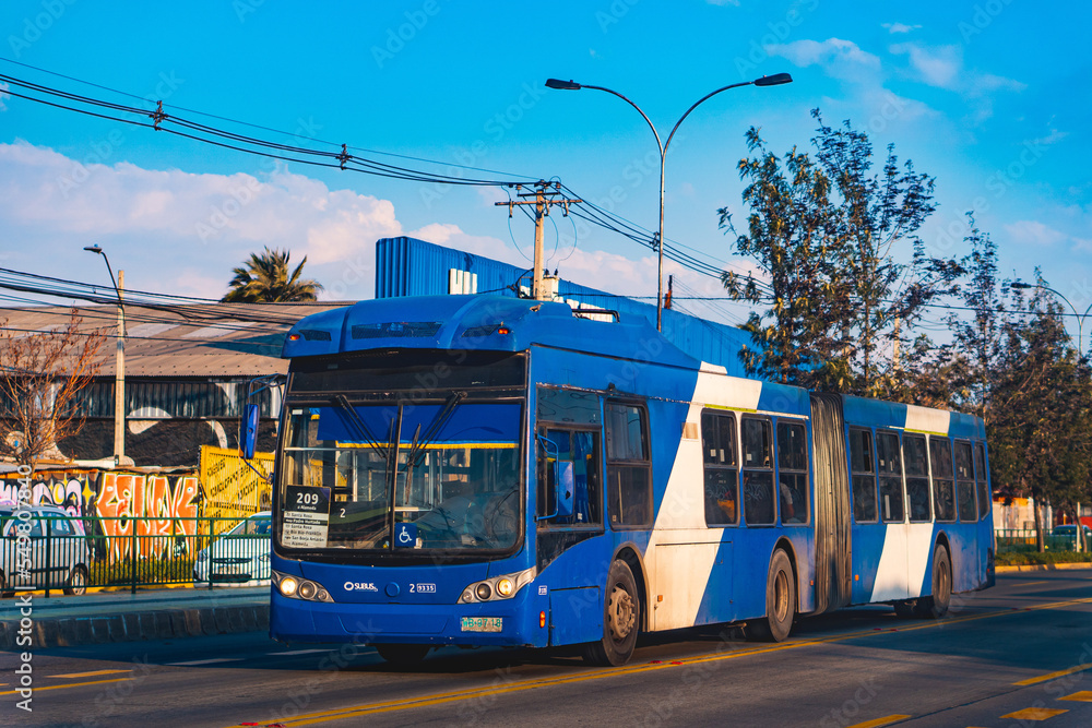 Santiago, Chile August 2021 An articulated Transantiago, or Red