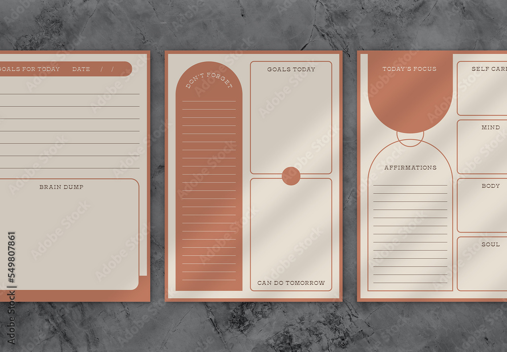 Set of 3 Neutral Planners Stock Template | Adobe Stock
