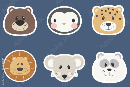 cute animals stickers set vector