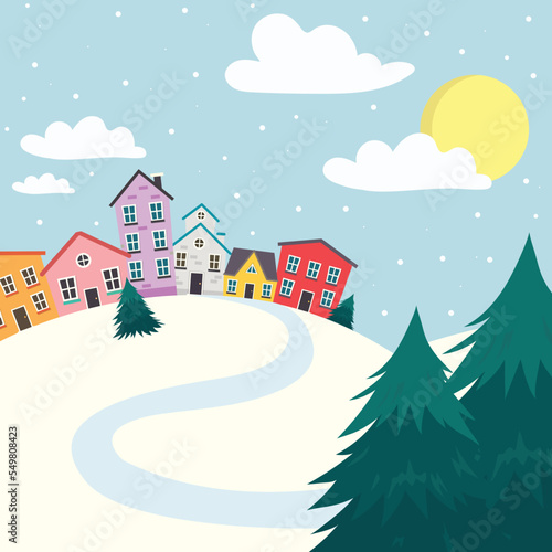 winter landshaft cute hause flat