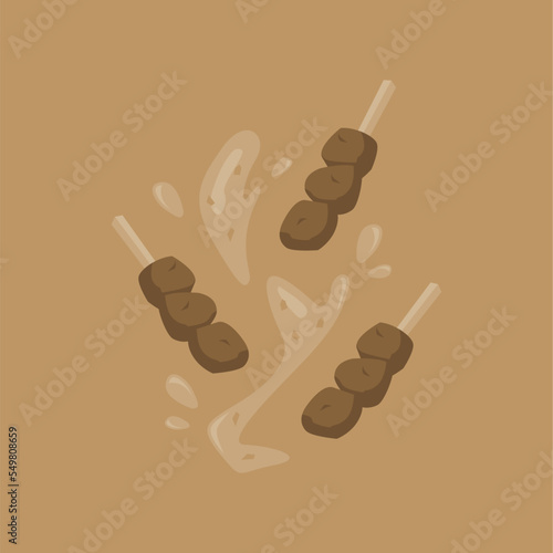 sate illustration with splashing peanut sauce vector stock