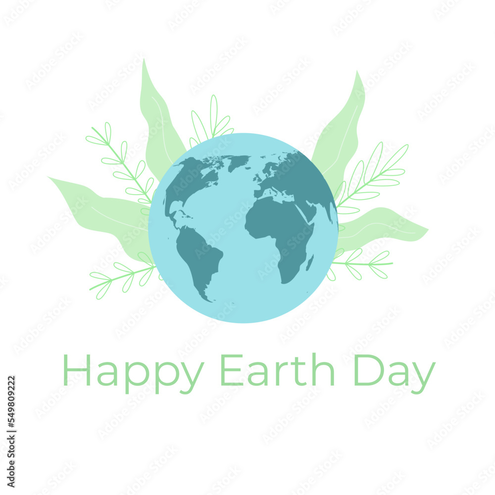 Planet earth with floral background. Earth day celebration. Flat vector illustration.