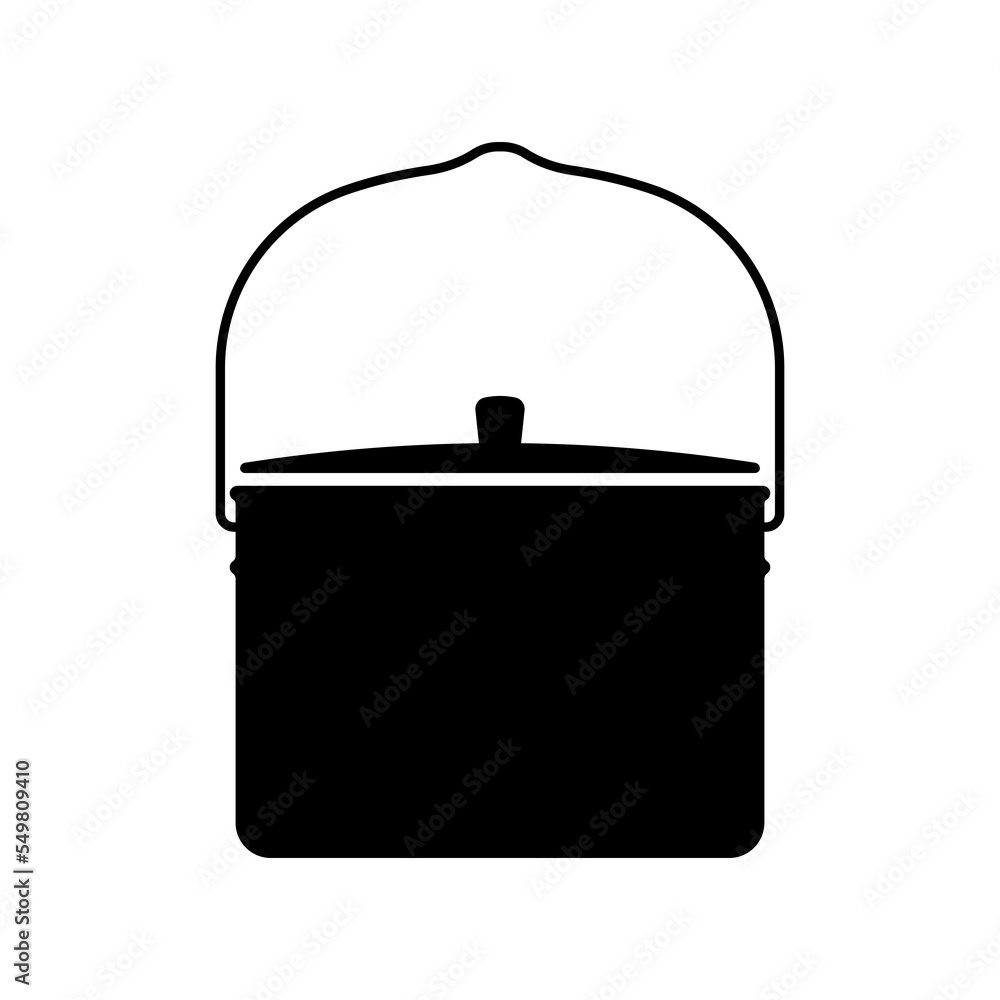 Camping kettle icon. Camp, tourism. Black silhouette. Front side view. Vector simple flat graphic illustration. Isolated object on a white background. Isolate. Camping kettle icon. Camp, tourism. Black silhouette. Front side view. Vector simple flat graphic illustration. Isolated object on a white background. Isolate.