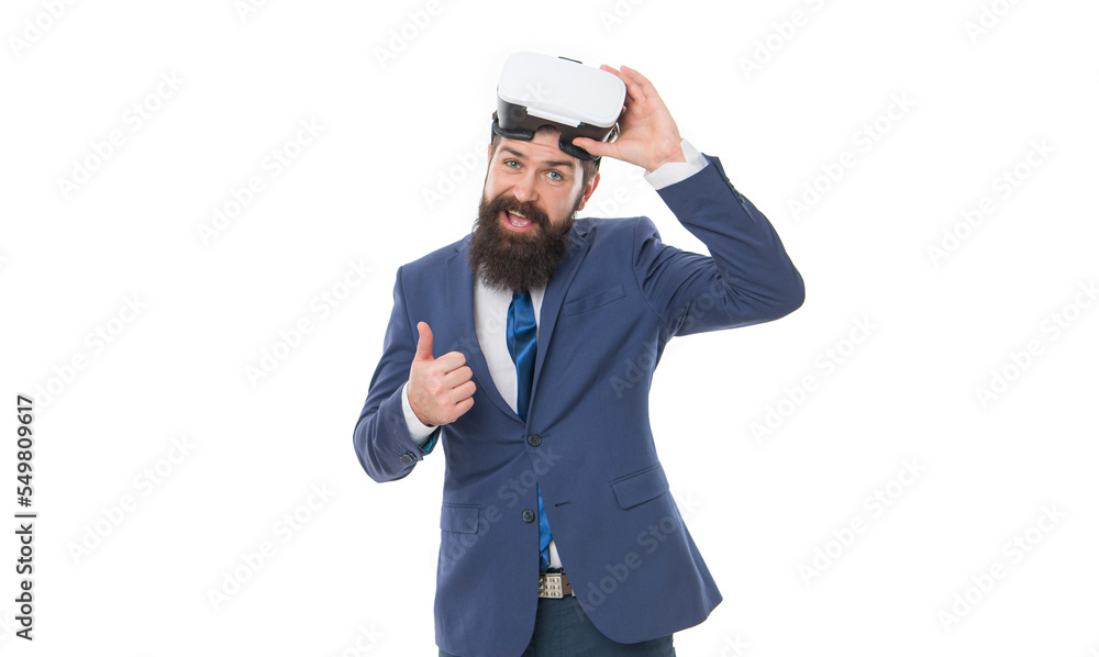 businessman in vr glasses showing thumb up. virtual reality in vr glasses. businessman businessman in vr glasses showing thumb up. virtual reality in vr glasses. businessman