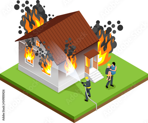 Isometric Firefighter Isolated Concept