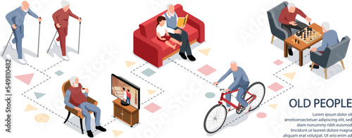 Isometric Old People Activity Infographic