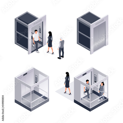 Isometric Elevator People Set