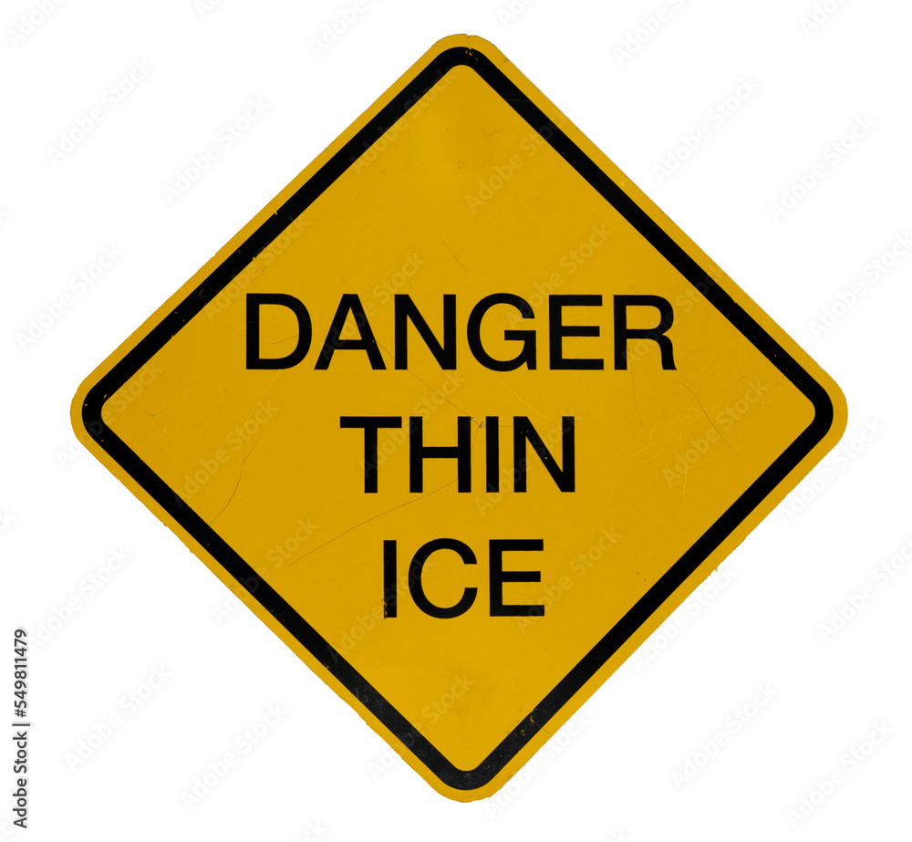 Danger thin ice sign that is weathered with chipped paint. On a transparent background. Danger thin ice sign that is weathered with chipped paint. On a transparent background.