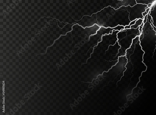 Light white isolated vector lightning png. Magic light abstract lines. Realistic natural lightning effects, Black transparent background.	
