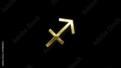 Golden Sagittarius horoscope zodiac symbol sign on black background astrology 3d illustration cut out