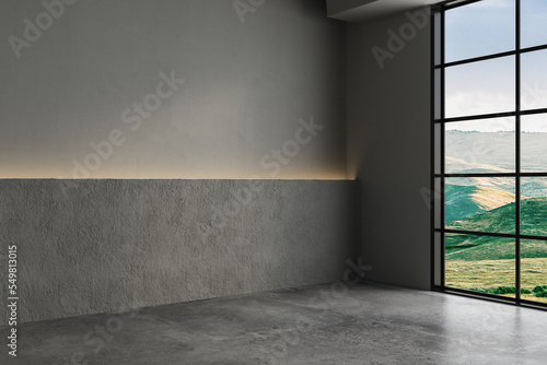 3d rendering  3d illustration - Empty room with Gray Color background wall  concrete floor. Suitable for interior rooms  offices  furniture template. Mock up.