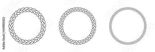 Circle Rope Frame Border With 3 Strand Braid Knot Ornament Pattern Vector Illustration © octopusaga