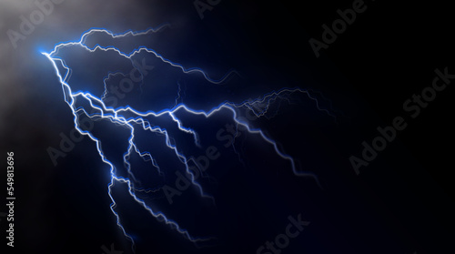 Light blue and white isolated vector lightning png. Magic light abstract lines. Realistic natural lightning neon effects, black transparent background. 
