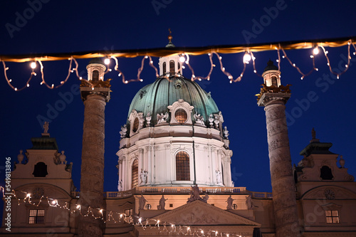 Photography Church of St.Charles Karlskirche on Karlsplatz Christmas season