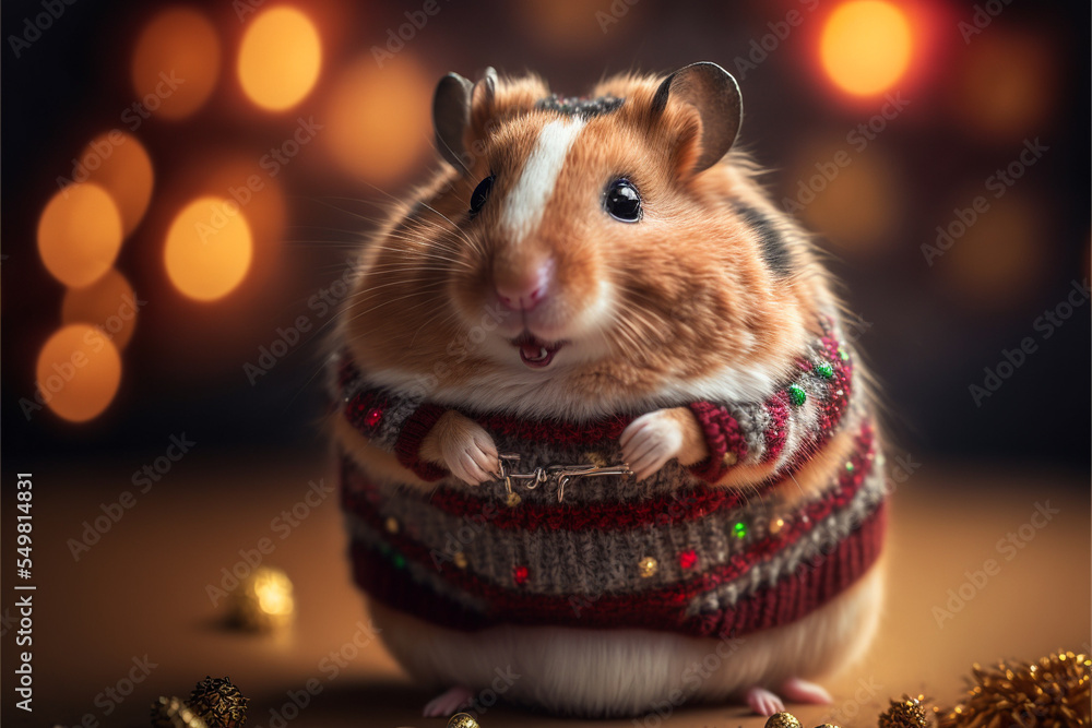 Christmas hamster. hamster wearing Christmas sweater with sequins Stock  Illustration | Adobe Stock