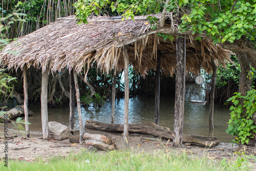 fisherman's hut built in palm located on the seashore, bocachica island cartagena © lucamontesph