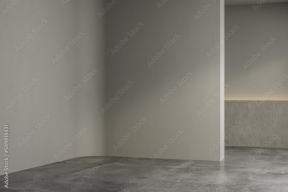 3d rendering, 3d illustration - Empty room with Gray Color background wall, concrete floor. Suitable for interior rooms, offices, furniture template. Mock up. 3d rendering, 3d illustration - Empty room with Gray Color background wall, concrete floor. Suitable for interior rooms, offices, furniture template. Mock up.