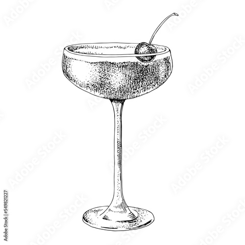Illustration of a Pisco Punch cocktail with cherry