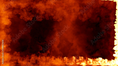 Square screen frame of burning red lines of fire, isolated - object 3D rendering