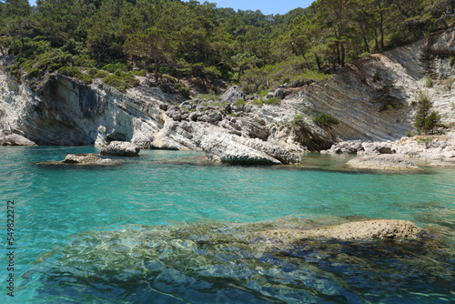 Fototapeta Naklejka Na Ścianę i Meble -  Landscape of Turkey natural rock mountains over blue sea water