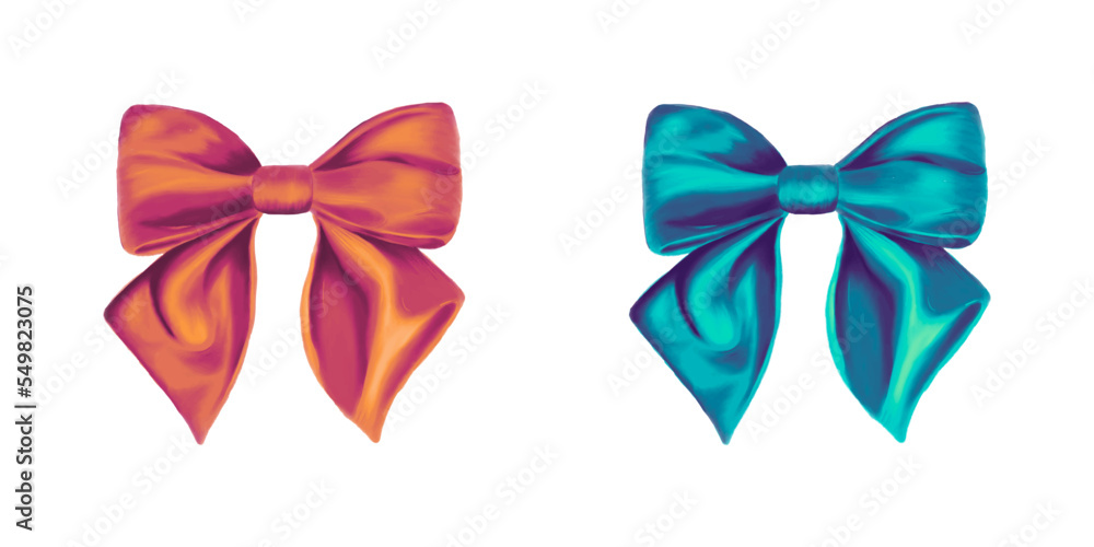 Set of realistic pink  and red bows. Element for decoration gifts, greetings, holidays. Vector art