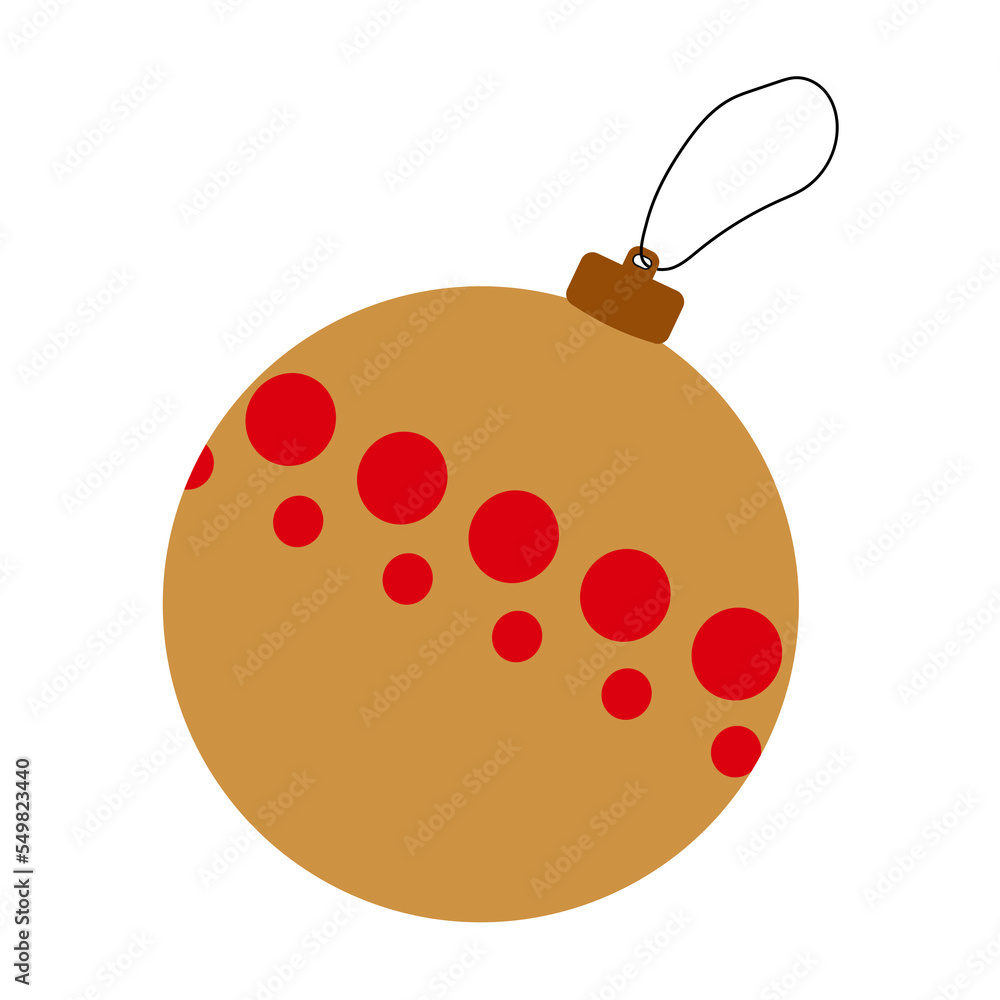 Simple flat gold yellow pine tree ornament ball with red dots Simple flat gold yellow pine tree ornament ball with red dots