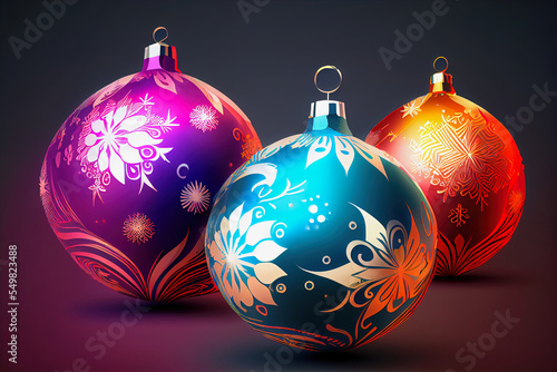 Wallpaper Mural three christmas tree balls on dark background, midjourney illustration Torontodigital.ca