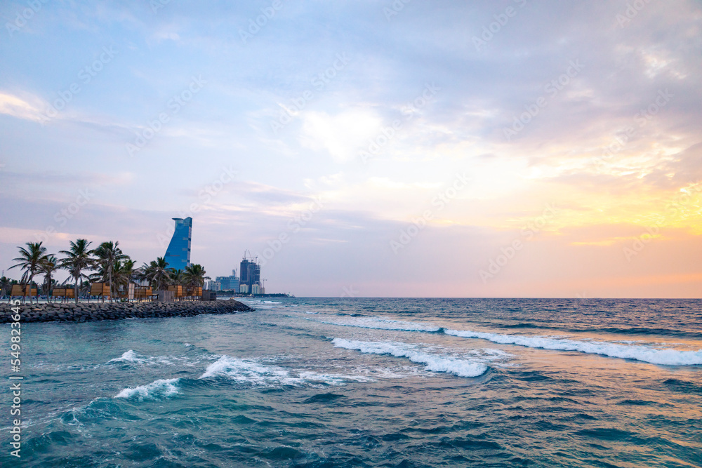 Jeddah beach Saudi Arabia - Sunset Red Sea corniche View, Waterfront Jeddah beach Saudi Arabia - Sunset Red Sea corniche View, Waterfront