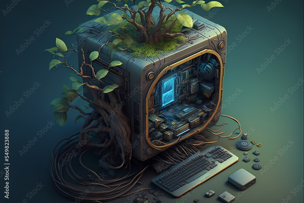 concept art of future sustainable nature computer motherboard ...
