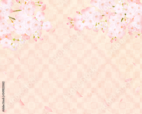 Fototapeta Naklejka Na Ścianę i Meble -  美しい桜ーピンク色ー市松模様ー和紙の壁紙ー豪華絢爛背景素材フレーム