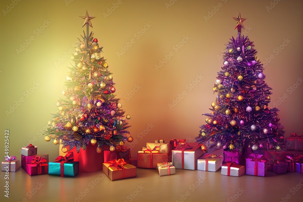 beautiful and colorful Christmas tree with gifts