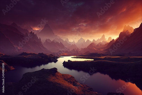 sunrise over the mountains. Generative Ai. © Rarity Asset Club