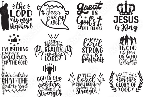 Set of Christian Hand Lettering Biblical phrases, Bible Quote Bundle, Christian Artwork, SVG, Vector Biblical Calligraphy quotes