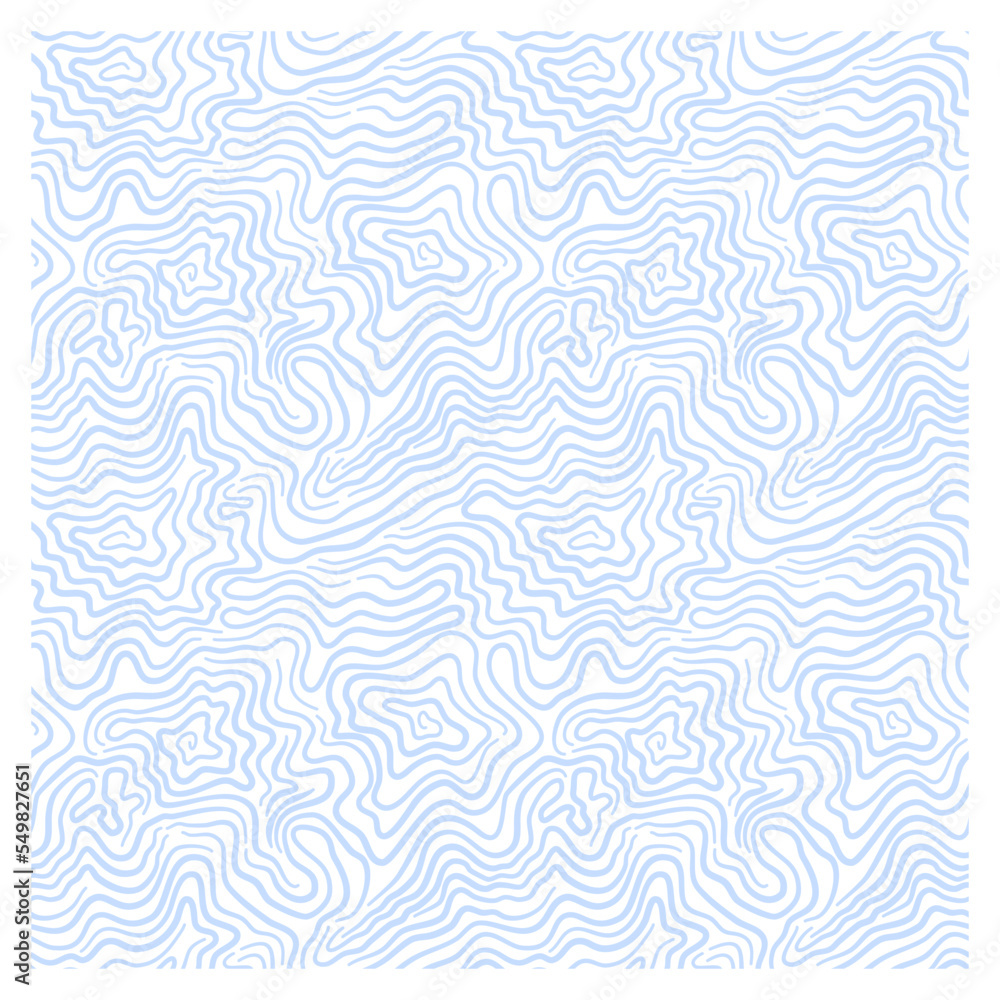 Abstract pattern of blue tangled lines-waves on a white background.