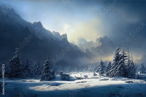 winter landscape with mountains and snow © Rarity Asset Club