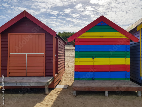 colorful wooden beach houses, bathing boxes at Melbourne, Australia, located on Brighton Beach  © Anna Ivanovska