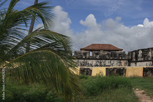 historic fort of san fernando de bocachica in beautiful sunny day with blue sky and palms