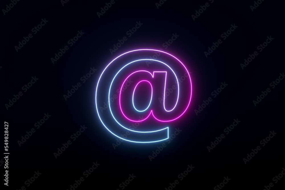 neon email address symbol, 3d render neon email address symbol, 3d render
