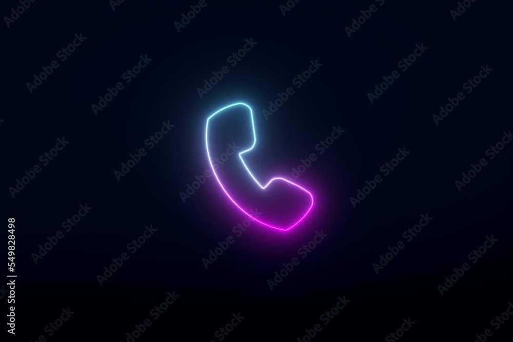 neon phone icon, 3d render neon phone icon, 3d render