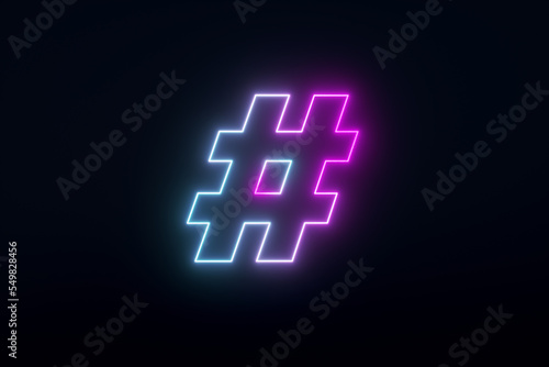 neon hashtag, 3d render